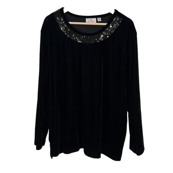 Quacker Factory Velvet Top Size 3x Sequin Neckline Black Shirt Holidays Classic - Picture 1 of 6